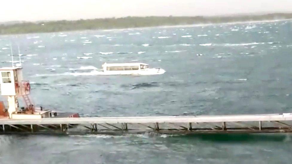 A duck boat is seen at Table Rock Lake in Branson, Missouri, 19 July 2018