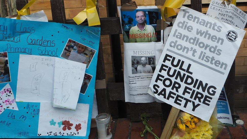 Posters left on the pavement by the public after the Grenfell tower fire