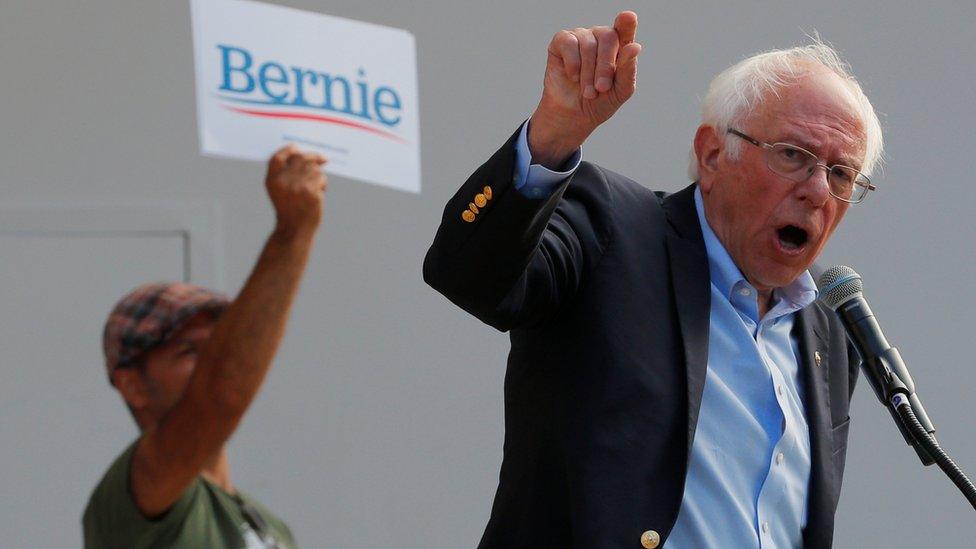 Senator Bernie Sanders at a rally in Dover, New Hampshire, on 1 September 2019