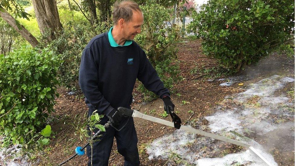 Foamstream being used by John Nethercott in Romilly Park, Barry