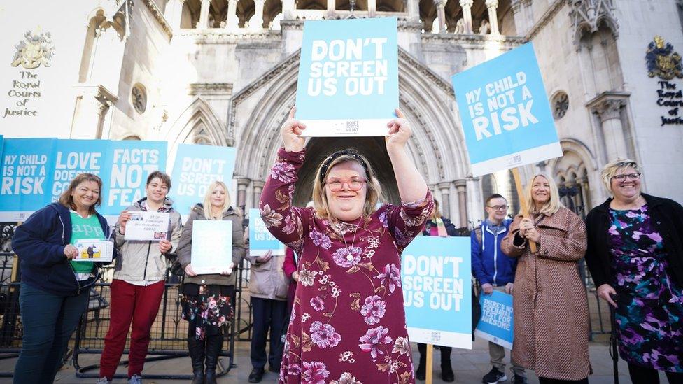 Heidi Crowter and supporters outside the Court of Appeal in central London