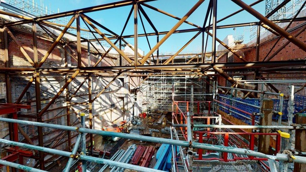 Scaffolding inside Bristol Beacon