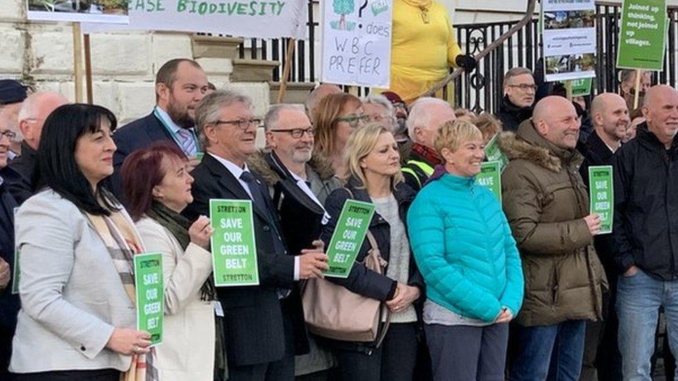 Protesters against the plan outside Warrington Town Hall