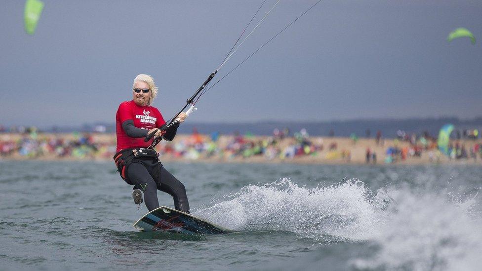 Sir Richard Branson kitesurfing