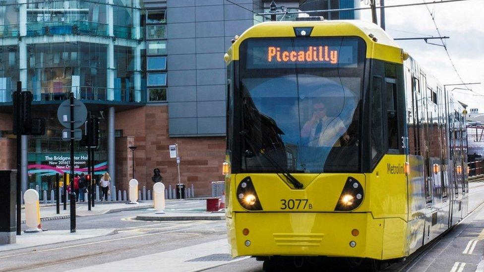 Tram in Manchester city centre