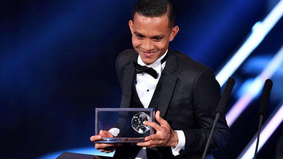 Mohd Faiz Subri of Malaysia delivers a speech during 'The Best FIFA Football Awards' in Zurich, Switzerland