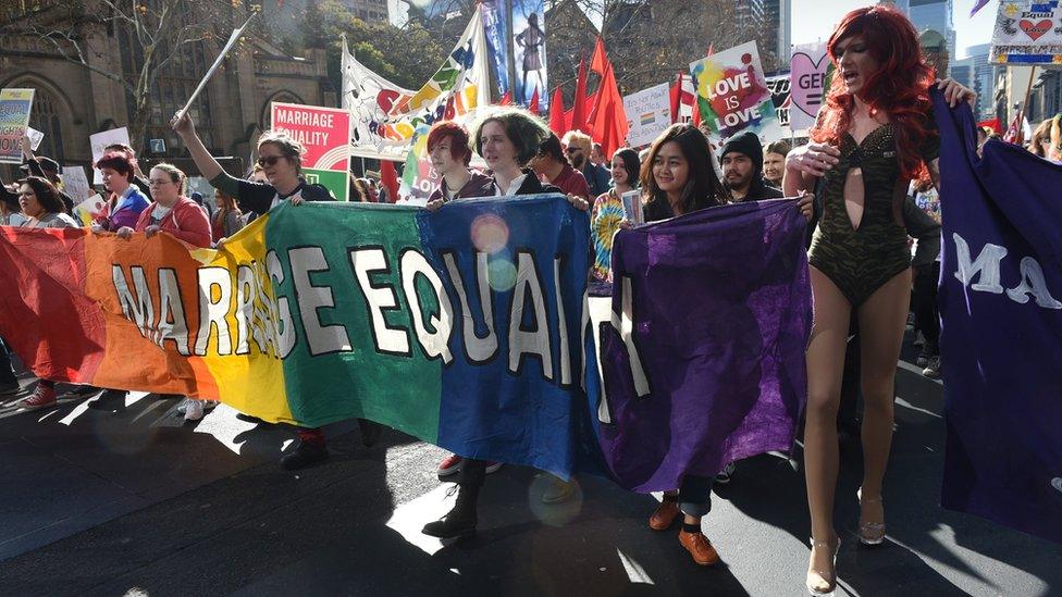 Marriage equality protesters march in Sydney