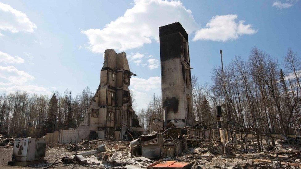 Fire damage in Fort McMurray, Alberta, Canada