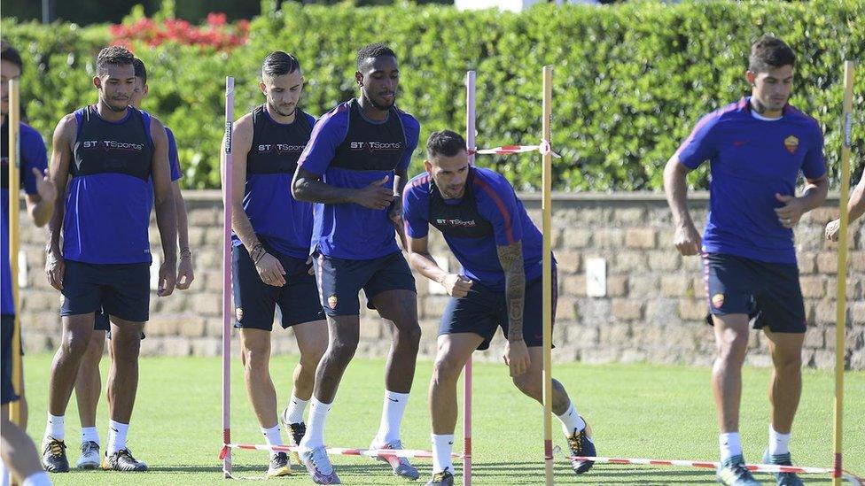 AS Roma footballers training.