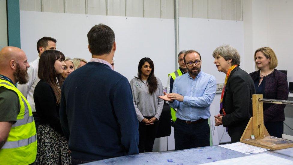 Theresa May tours the Octink sign manufacturers' factory