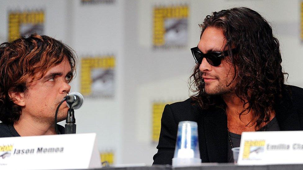 Peter Dinklage (left) chatting to Jason Momoa (right)