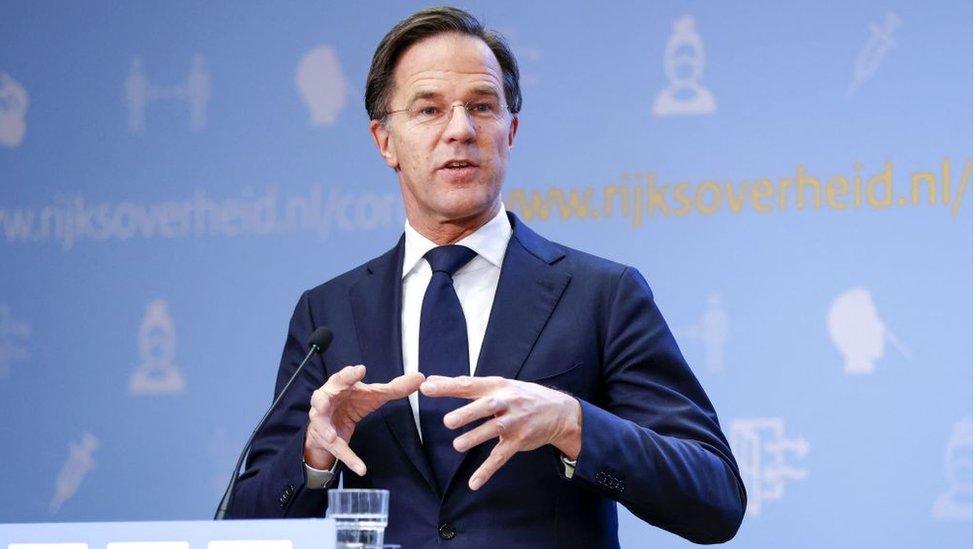 Prime Minster Mark Rutte speaking at a news conference