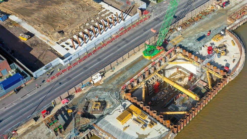 Aerial image showing a chamber, part of the bridge construction in Great Yarmouth