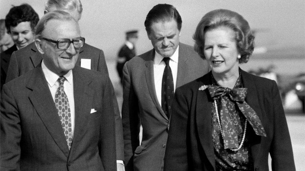 Lord Carrington and Margaret Thatcher in 1980