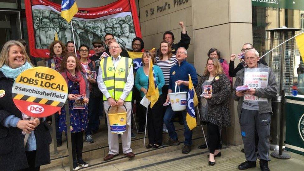Picket line outside BIS office in Sheffield