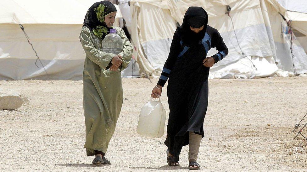 Syrian refugees in the northern Jordanian Zaatari refugee camp