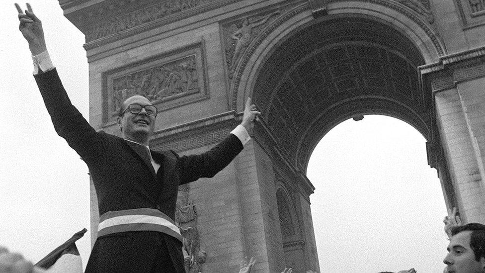 Chirac celebrates his election as mayor of Paris in March 1977