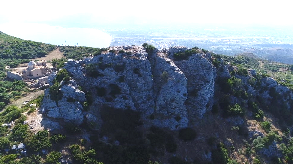 Drone footage still of Panagia Skopiotissa monastery in Zante