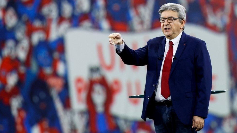 Jean-Luc Mélenchon, leader of La France Insoumise (France Unbowed) holds a L"Union populaire (popular union) political campaign meeting in Nantes January 16, 2022.