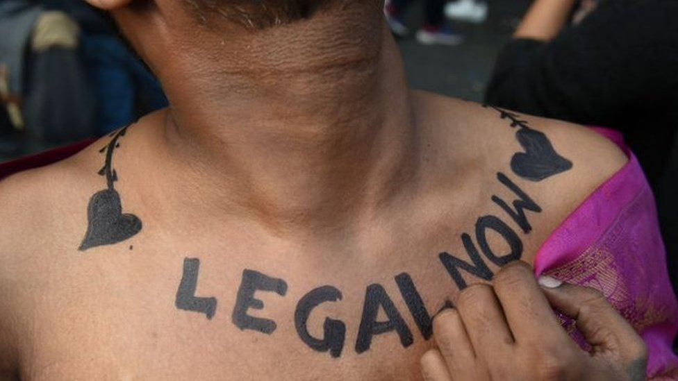 Member and supporter of the lesbian, gay, bisexual, transgender and queer (LGBTQ) community flaunts his body art at New Delhi's Queer Pride Parade in India