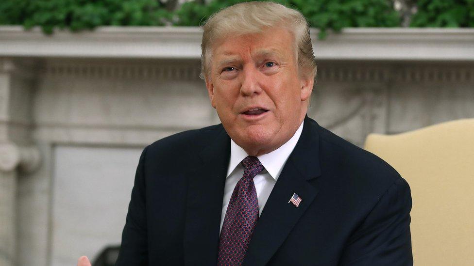 U.S. President Donald Trump speaks to the media during a meeting with Hungarian Prime Minister Viktor Orban, in the Oval Office on May 13, 2019 in Washington, DC.