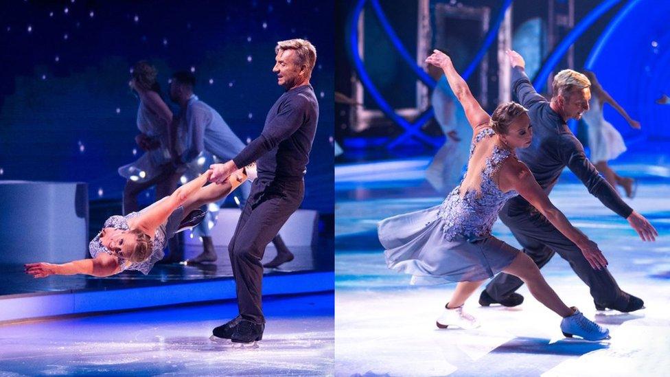 Jayne Torvill and Christopher Dean rehearsing for their performance.