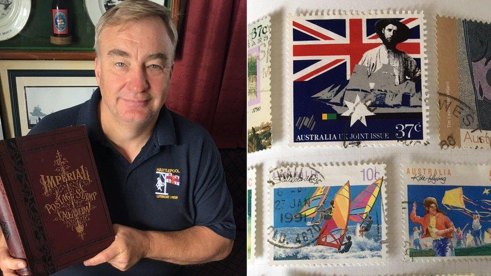 RNLI volunteer Mark Barker and stamps