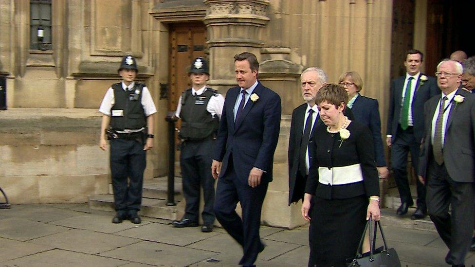 David Cameron, Jeremy Corbyn and MPs and peers make their way to the memorial service