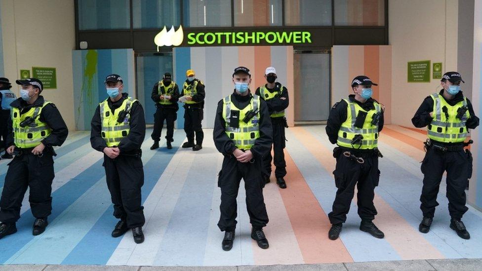 police guarding Scottish Power building