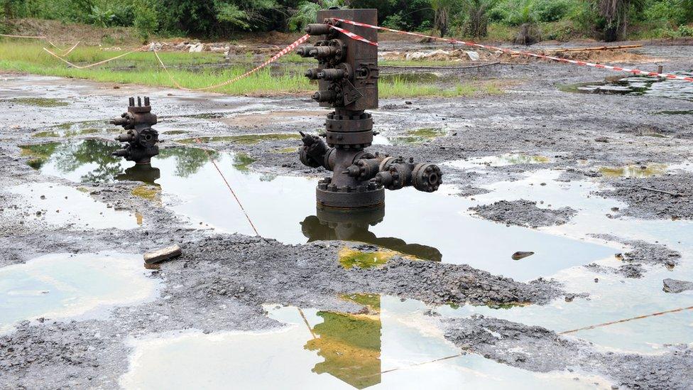 A Shell oil inlet manifold stands at Kegbara-Dere, in the famous Nigerian oil-producing Ogoniland, which hosts the Shell Petroleum Development Company (SPDC) in Nigeria's Rivers State on June 24, 2010.