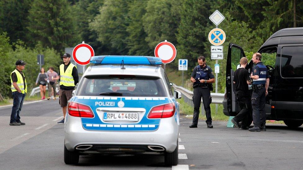 Police check a van near the Rock am Ring festival in Germany (3 June 2017)