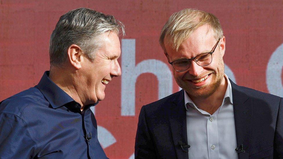 Labour Party leader Keir Starmer joined MP-elect Michael Shanks to celebrate Mr Shanks' victory in the Rutherglen and Hamilton West by-election on 6 October 2023 in Rutherglen, Scotland