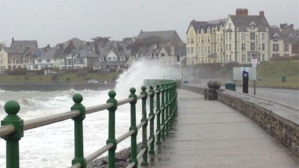 High tides at the Criccieth waterfront in Cardigan Bay