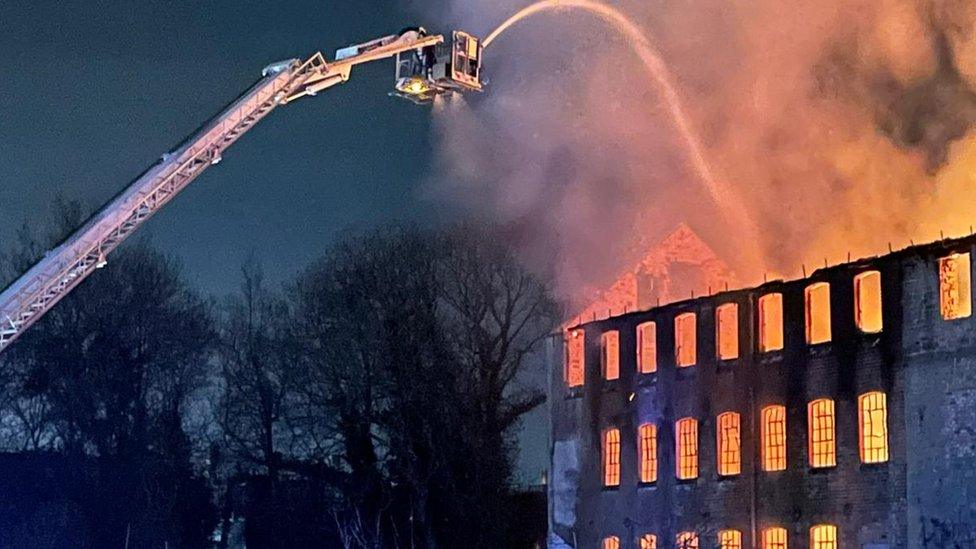 Building on fire in Hermitage Lane