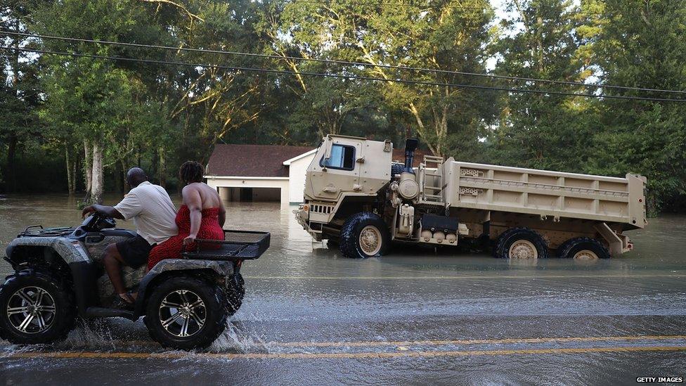 A truck in floodwaters