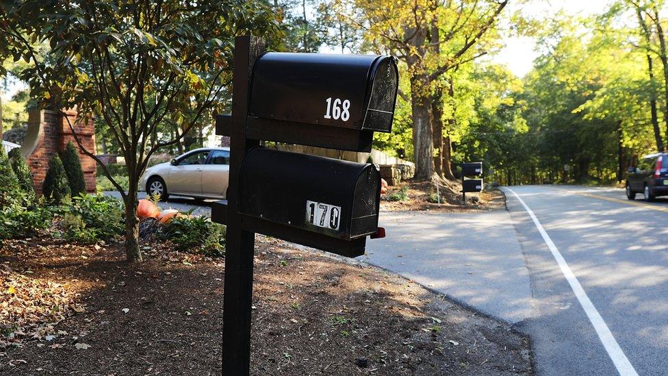 A mailbox stands in front of the Bedford residence of billionaire George Soros