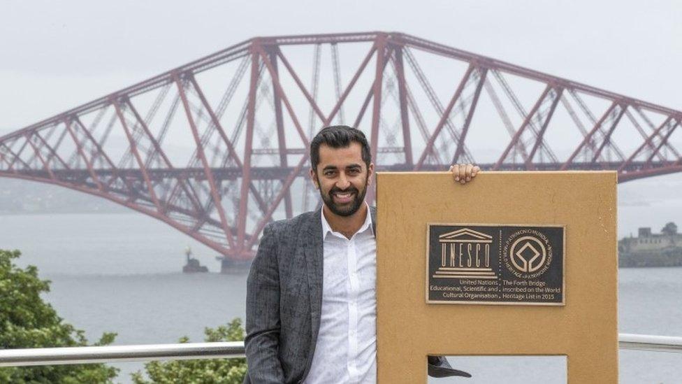 Humza Yousaf with the plaque