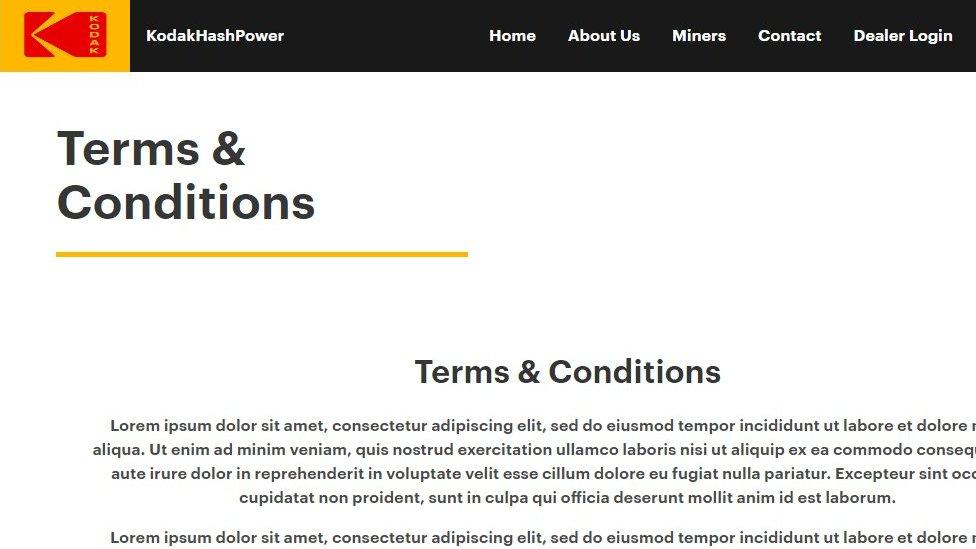 Kodak HashPower website