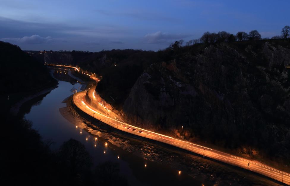 Night traffic along the Avon Gorge