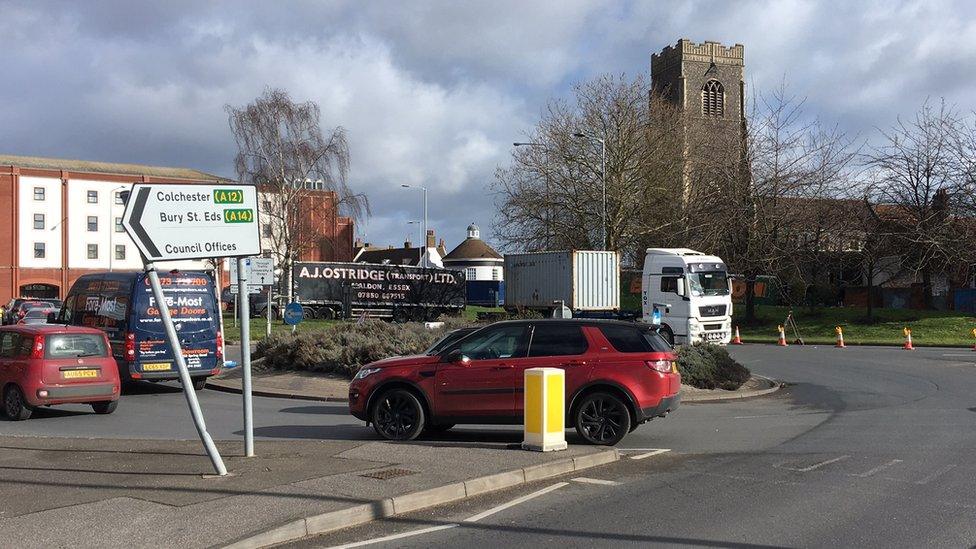 Traffic at the Stoke Bridge/St Peter's Church roundabout in Ipswich