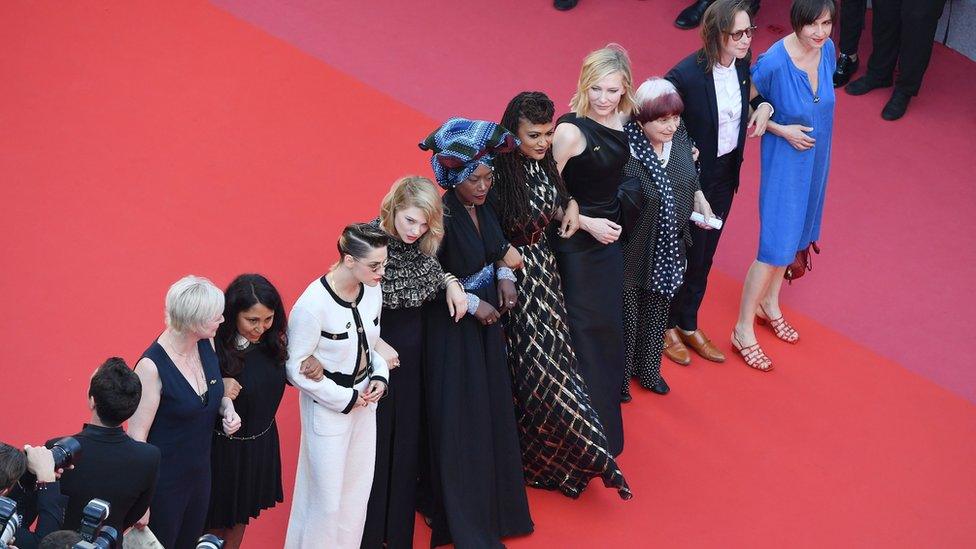 Haifaa al-Mansour, Kristen Stewart, Lea Seydoux, Khadja Nin, Ava DuVernay, Cate Blanchett and Agnes Varda (l-r)