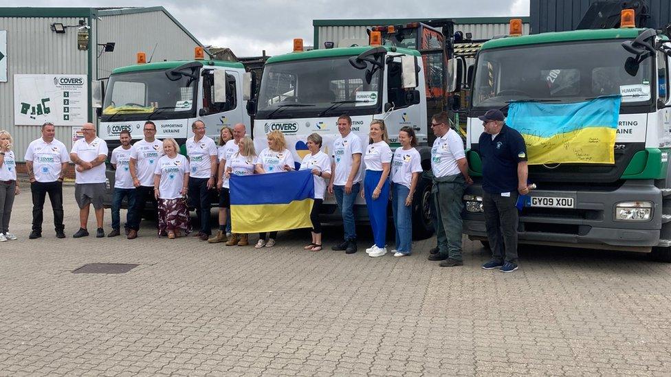 Three lorries about to leave Chichester for Ukraine