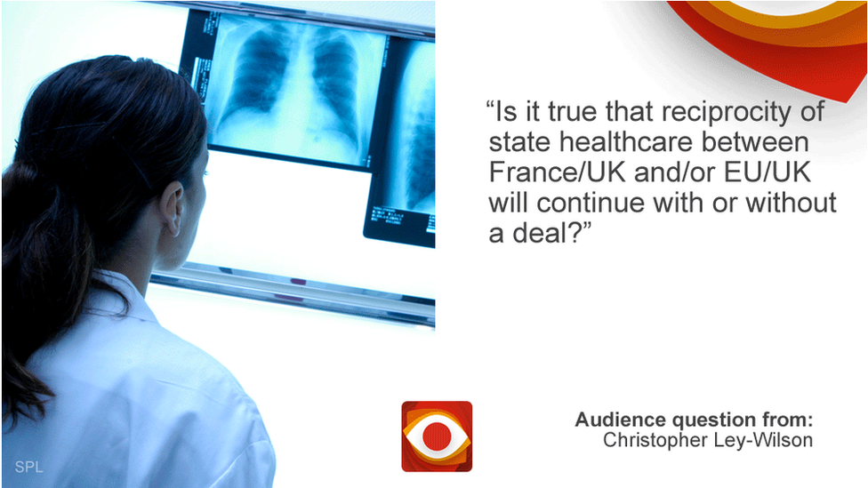 Question from Christopher Ley-Wilson: Is it true that reciprocity of state healthcare between France/UK and/or EU/UK will continue with or without a deal.