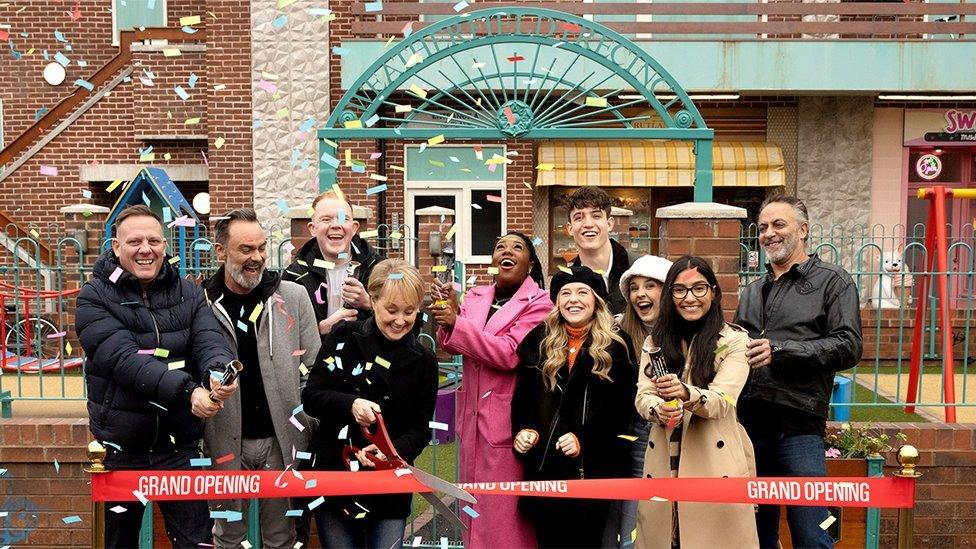 Actor Sally Dynevor, who plays Sally Metcalfe, cut a red ribbon to officially open the set on Thursday