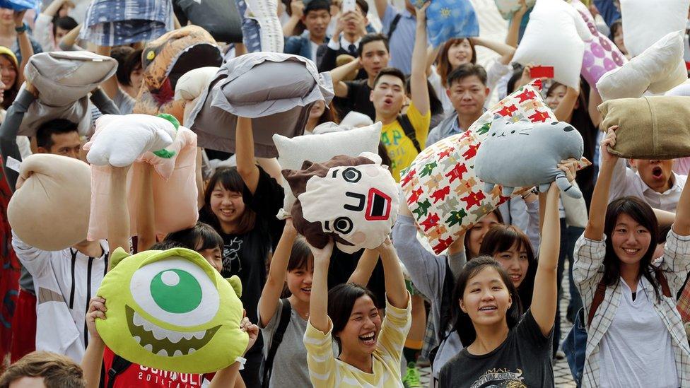 Pillow fight in Taipei, Taiwan