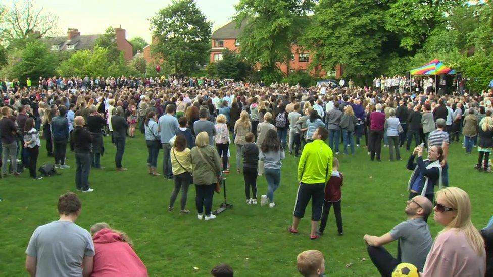 The vigil for Martyn Hett at Heaton Moor Park