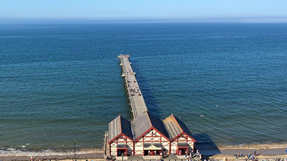 Looking down on Saltburn pier and the sea