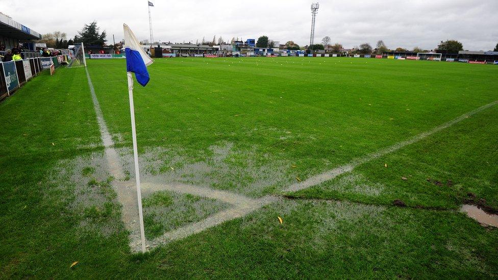 A corner of the pitch prior to the FA Cup First Round match between Wealdstone and Colchester United