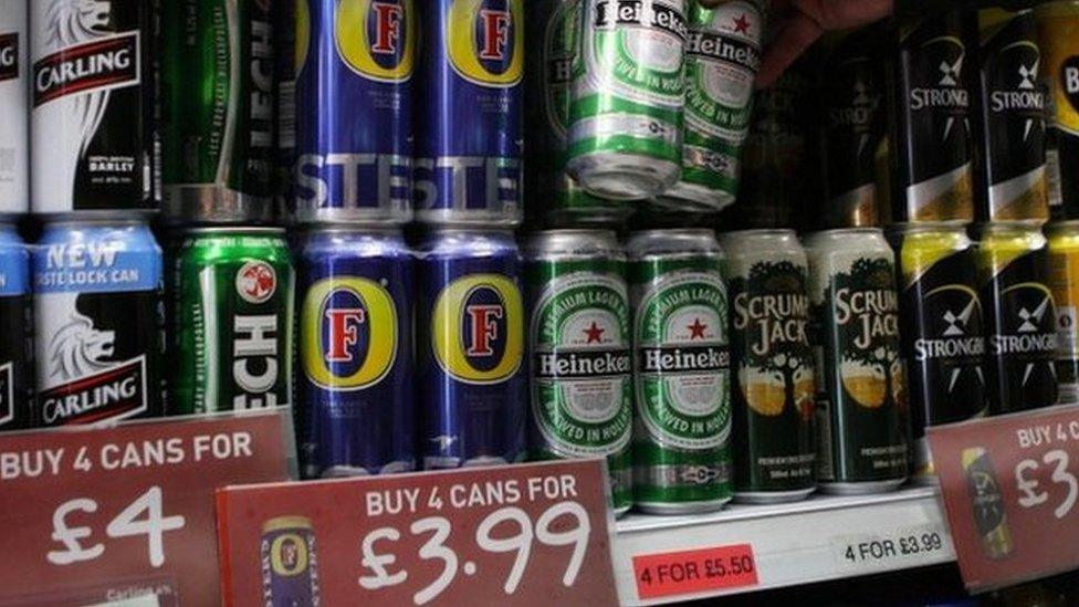 Alcohol on a shelf in a supermarket