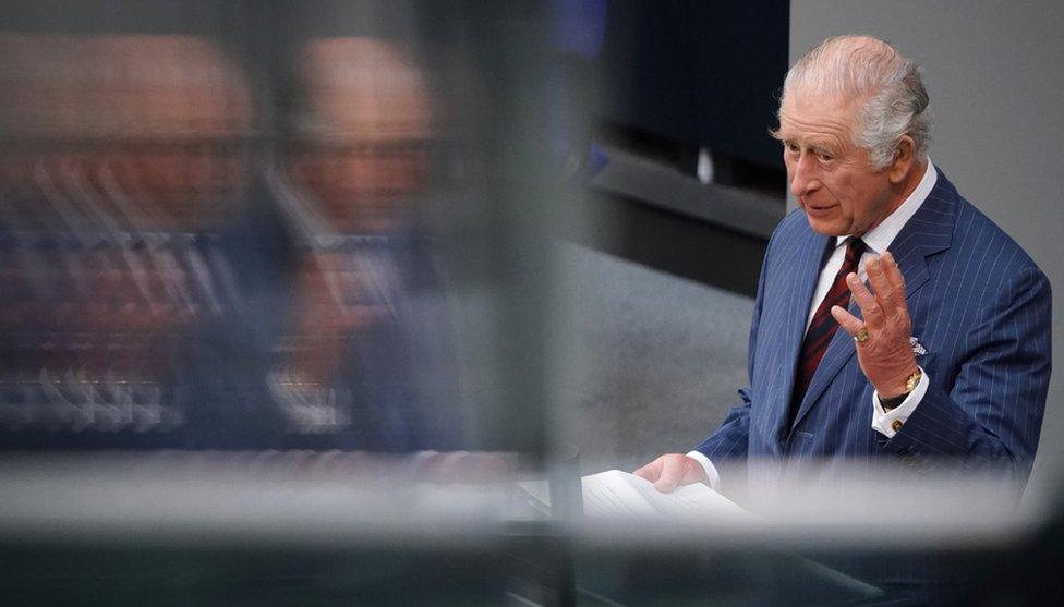 Britain's King Charles III speaks to the members of the Bundestag during his visit to Berlin